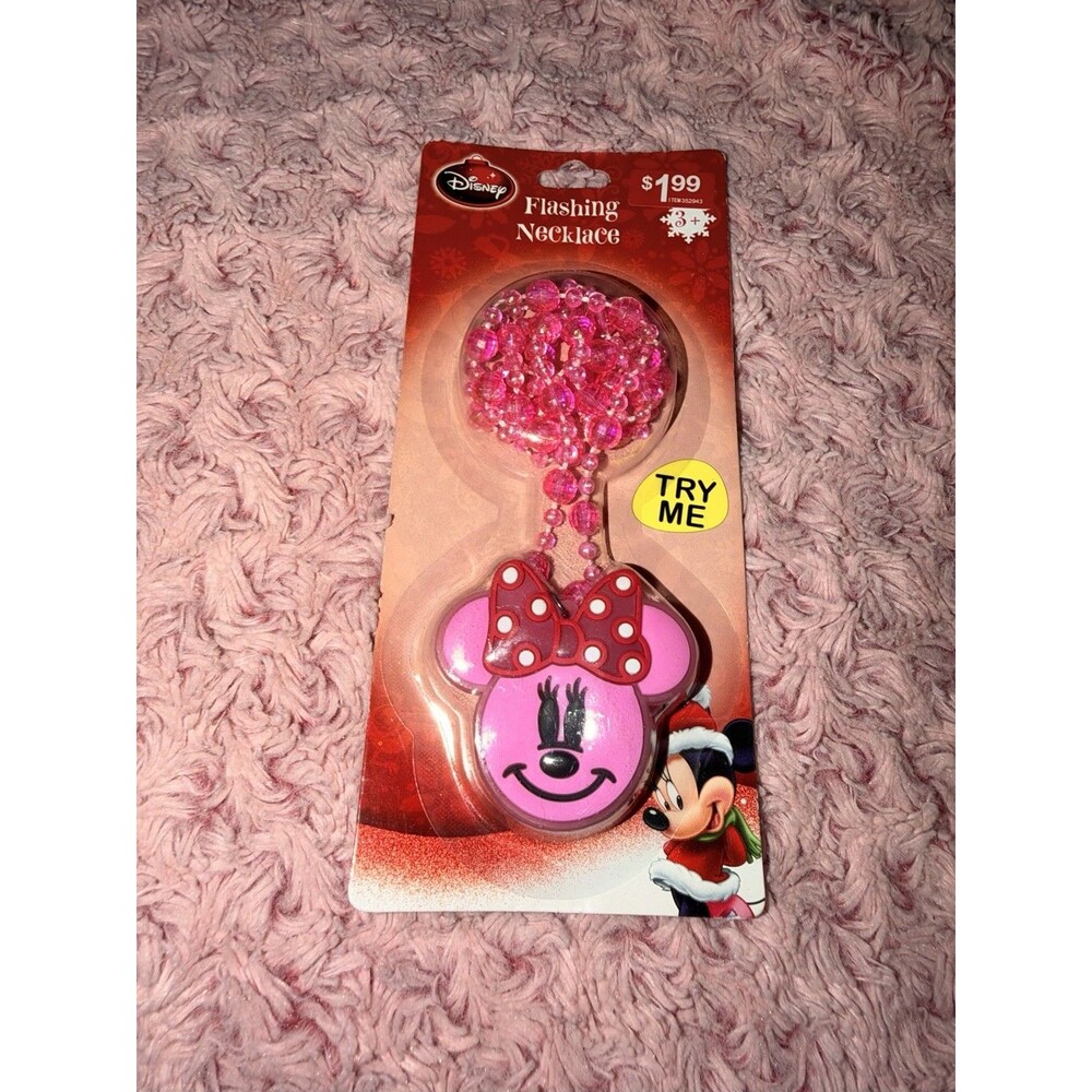 Disney Pink Minnie Mouse Bow Flashing Necklace Festive Light Up New